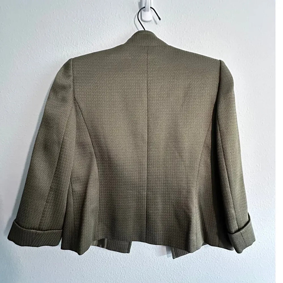 Tahari Arthur S Levine Womens Blazer Jacket Olive Green Three Button Textured - Picture 6 of 16